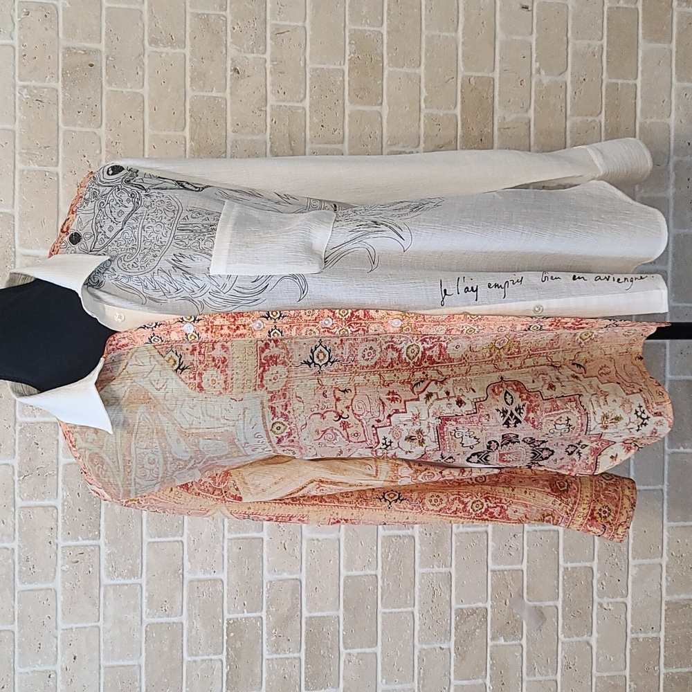 NWT Desigual Women's White and Peach Long Sleeve Lightweight Blouse (Sz M)